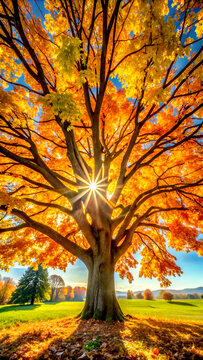 Maple tree with sunbeams