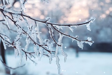 Ice-Covered Branches After Storm Cyclone | Winter Wonderland, Nature's Art, Sparkling Detail