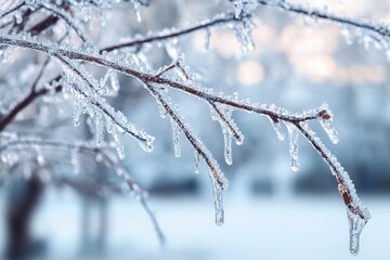 Ice-Covered Branches After Storm Cyclone | Winter Wonderland, Nature's Art, Sparkling Detail