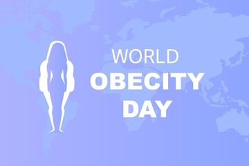 World Obecity Day banner design on blue background with earth map in silhouette. Vector illustration in flat style.