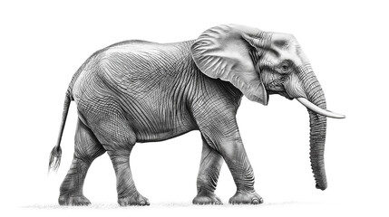Fototapeta premium Elephant wildlife drawing animal isolated on a white background