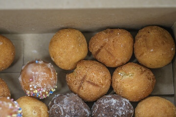 Set of mini size bite size donuts snack