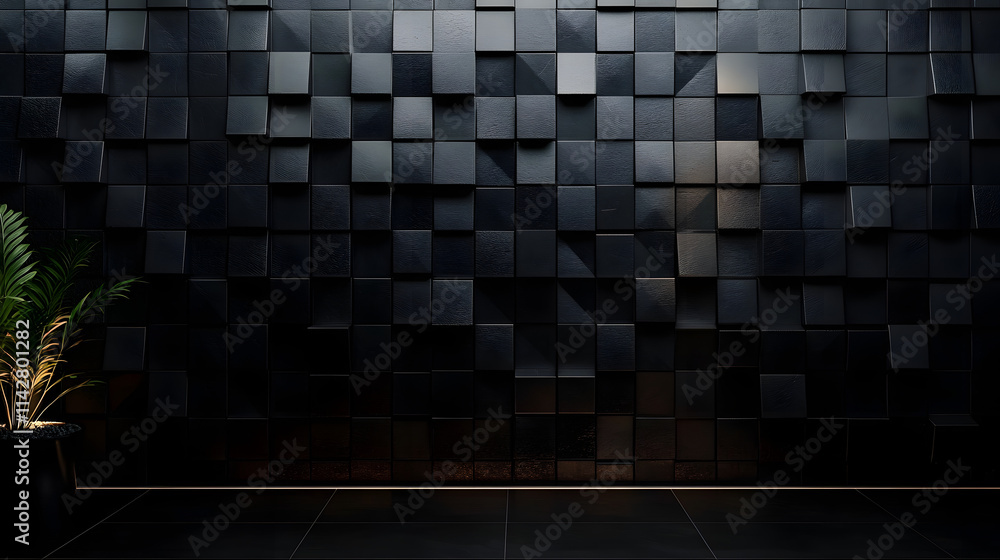 Poster polished tiles arranged to create a 3d wall. triangular, futuristic background formed from black blo