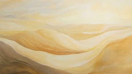 Abstract desert-inspired artwork featuring flowing layers of soft cream, warm beige, and golden amber hues that mimic the organic, windswept curves of sand dunes, creating a serene and timeless 