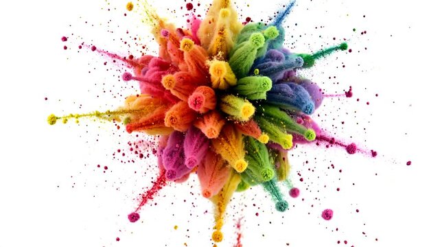 Super Slow Motion Shot of Color Powder Explosion Isolated on White Background at 1000fps. Colorful paint splashes