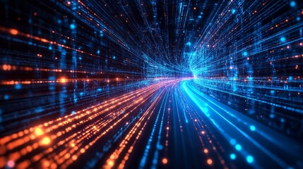 a futuristic tunnel of light and data that appears to be hurtling through space at an incredible speed.