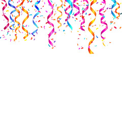 Colorful confetti with ribbon satin for celebration, decoration, new year, anniversary, event, party, wedding, festive & birthday isolated on a transparent background