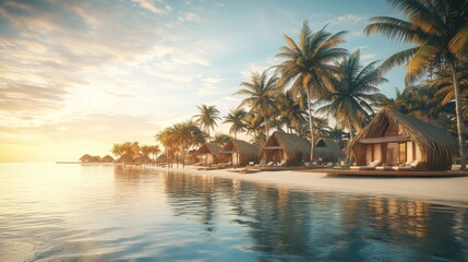Obraz premium Scenic Beach with Palm Trees at Sunset
