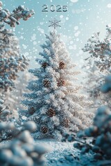 White Christmas tree with snowflakes and pinecones for 2025 holiday season