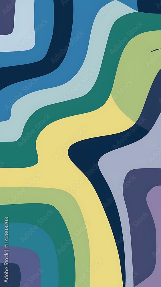 Poster multicolored wavy line primitive geometric elements