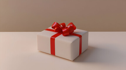 Holiday gift box with a bright red ribbon on a clean, minimalist background 