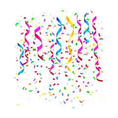 Colorful confetti with ribbon satin for celebration, decoration, new year, anniversary, event, party, wedding, festive & birthday isolated on a transparent background.