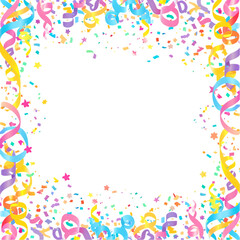 Obraz premium Colorful confetti with ribbon satin for celebration, decoration, new year, anniversary, event, party, wedding, festive & birthday isolated on a transparent background.