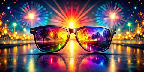 Night Photography Sunglasses Sunshine Clipart,  Dark Night Scene, Glowing Sunglasses, Sunburst, Nighttime Sunglasses,  Sunshine at Night, Surreal Night Glow