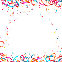 Colorful confetti with ribbon satin for celebration, decoration, new year, anniversary, event, party, wedding, festive & birthday isolated on a transparent background.