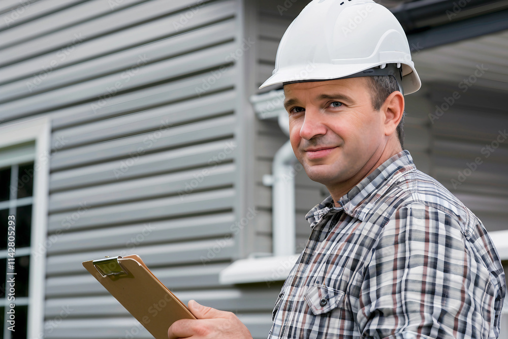 Aufkleber worker inspector on building site generative ai