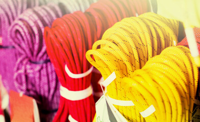 Multicolored climbing ropes for climbing