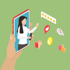 3D Isometric Flat Vector Illustration of Customer Evaluation, Client Experience Ranking