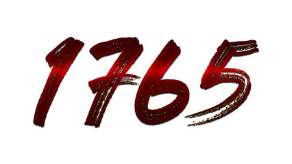 3D blood red number design of 1765 on white background.