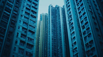 Obraz premium modern buildings in Hong Kong,blue toned,China.