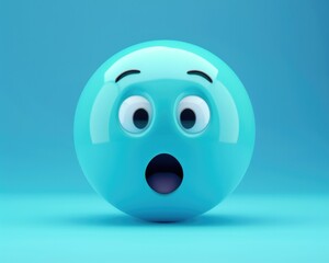 Fototapeta premium Stress Cartoon. 3D Rendering of Cyan Cartoon Character with Shocked Expression