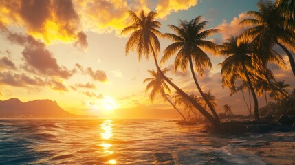 Serene Sunset Over Palm Trees by the Water
