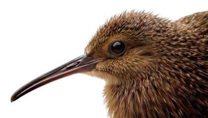 Close-Up of a Brown Bird with a Long Beak Isolated on White Background  Wildlife Portrait