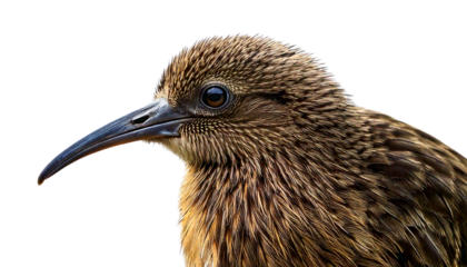 Close Up of a Brown Bird with a Long Beak Isolated on White Background  Wildlife Portrait
