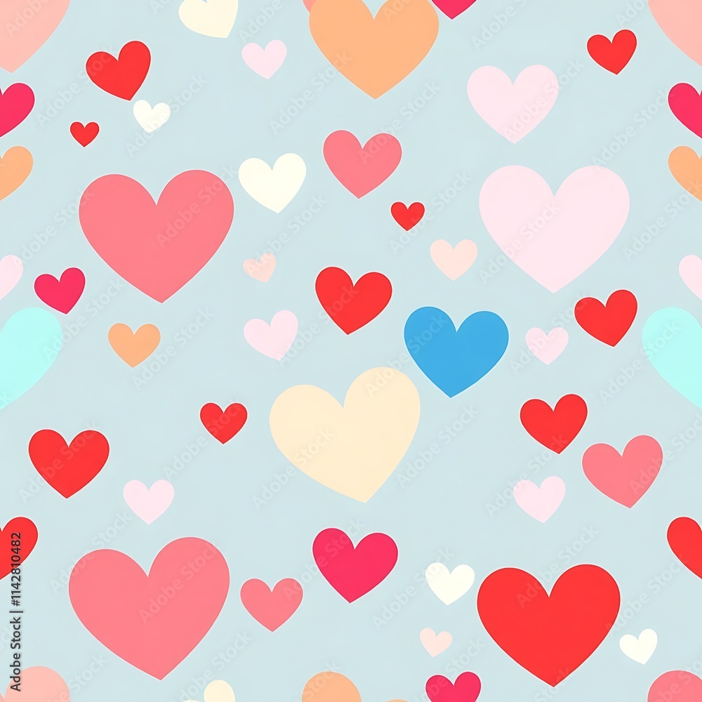 Poster colorful heart pattern: a delightful and playful seamless pattern featuring an array of hearts in va