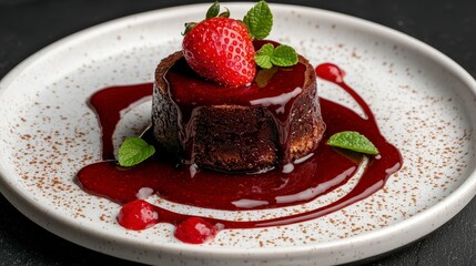 Decadent Chocolate Lava Cake with Fresh Strawberry