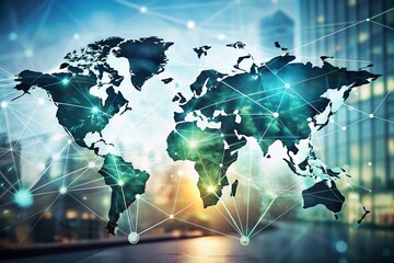 Outsourcing Business Global Partnership Double Exposure Image: Remote Work, Freelancer, Collaboration, Global Team