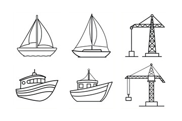 6- bandal of boat ship,tower crane and sailboat