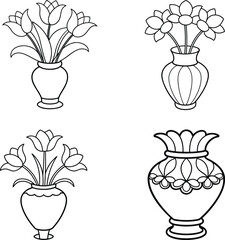 Coloring Books Line Art Flower With Vase Illustration