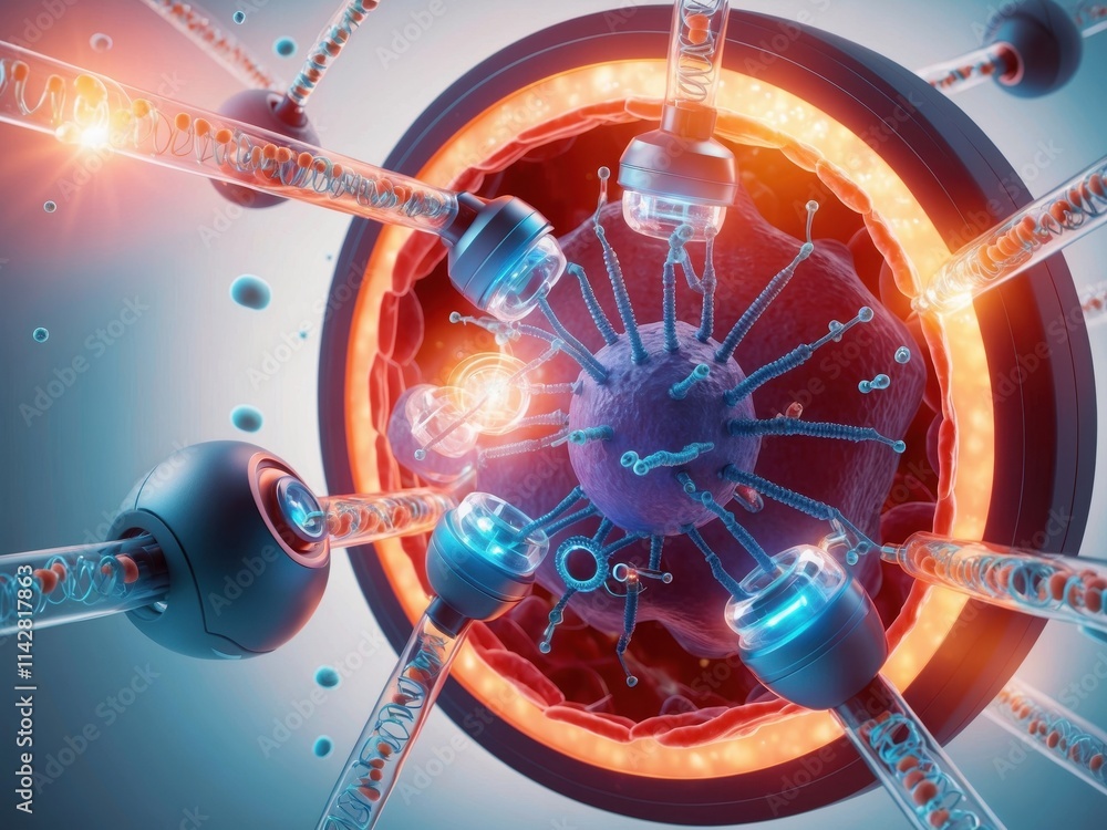 Aufkleber professional depiction of advanced nanorobots interacting with biological cellular structures in a f