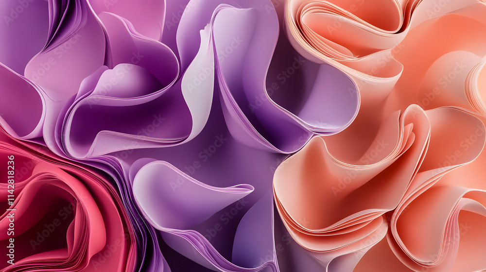 Aufkleber pink and purple 3d waves arranged to create a multicolored abstract background. 3d render with copy-