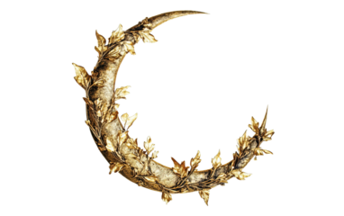 Crescent moon nature gold on transparent or white background,png
