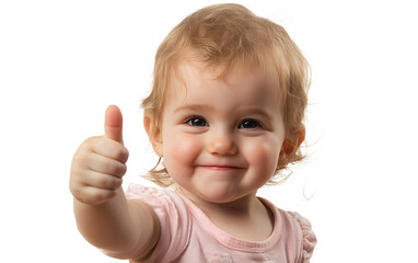 Cute toddler giving a thumbs up on transparent or white background,png