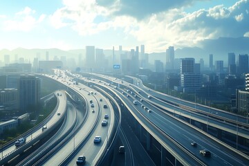 Fototapeta premium City Highway Overpass and Skyline