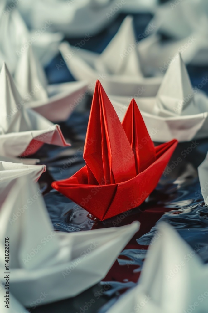 Poster a group of paper boats floating on the surface of the water, ready for a relaxing day