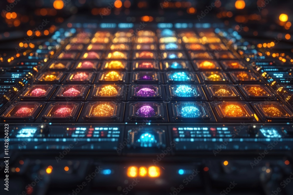 Poster close-up shot of a computer keyboard with many buttons, suitable for technology-related concepts and