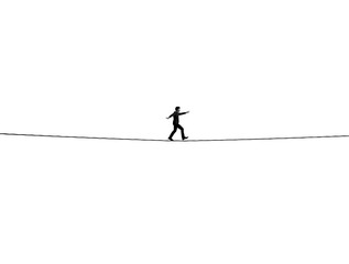 Businessman Tightrope Walk: Minimalist Black and White Illustration