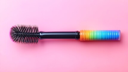 Rainbow-Colored Handle Brush on Pink Background