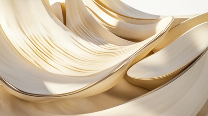 Fototapeta premium Elegant flowing layers of soft beige, desert gold, and pale cream form abstract, wind-sculpted dune-like curves, creating a tranquil, harmonious landscape with smooth, undulating patterns.