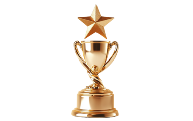 Golden trophy with a star on transparent or white background,png