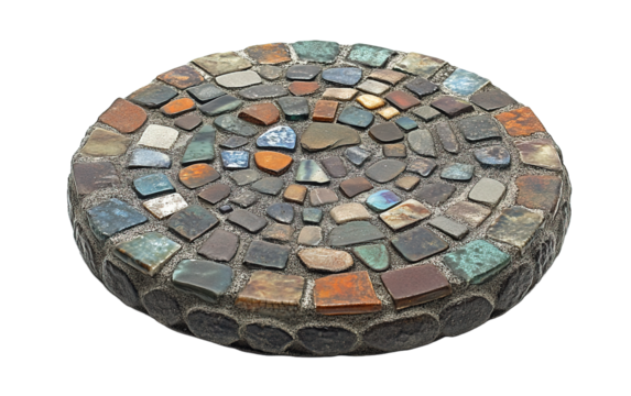 Handcrafted mosaic stepping on transparent or white background,png