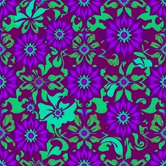 Fototapeta premium Vibrant Floral Textile Design: Purple and Teal Floral Pattern 