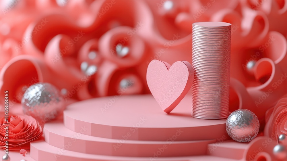 Poster a pile of paper hearts in various sizes and shapes stacked on a pink surface