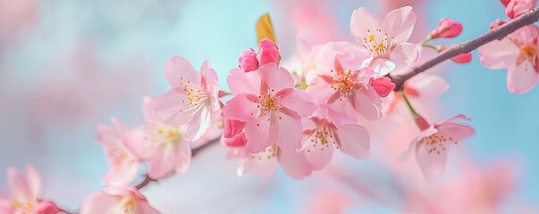 Obraz premium Cherry blossom branch. Spring. Background, wallpaper, banner, poster