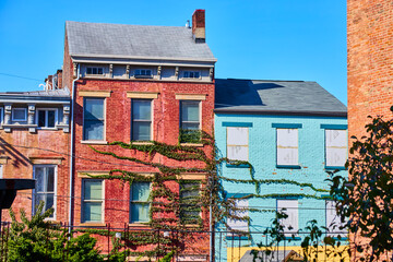 Brick and Blue Urban Contrast in Over-The-Rhine at Eye Level