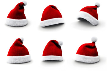 Different views of red Santa Claus hat isolated on white background 3D rendering,


